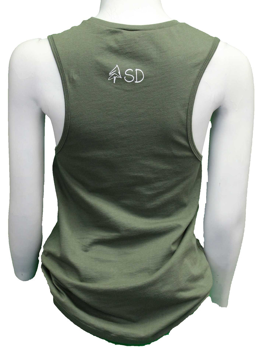 South Dakota Happy Camper Tank Top Military Green Scratchpad Tees