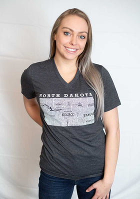 Hometown North Dakota Short Sleeve Tee Shirt-Crew Neck/V-neck - Dark Grey Heather