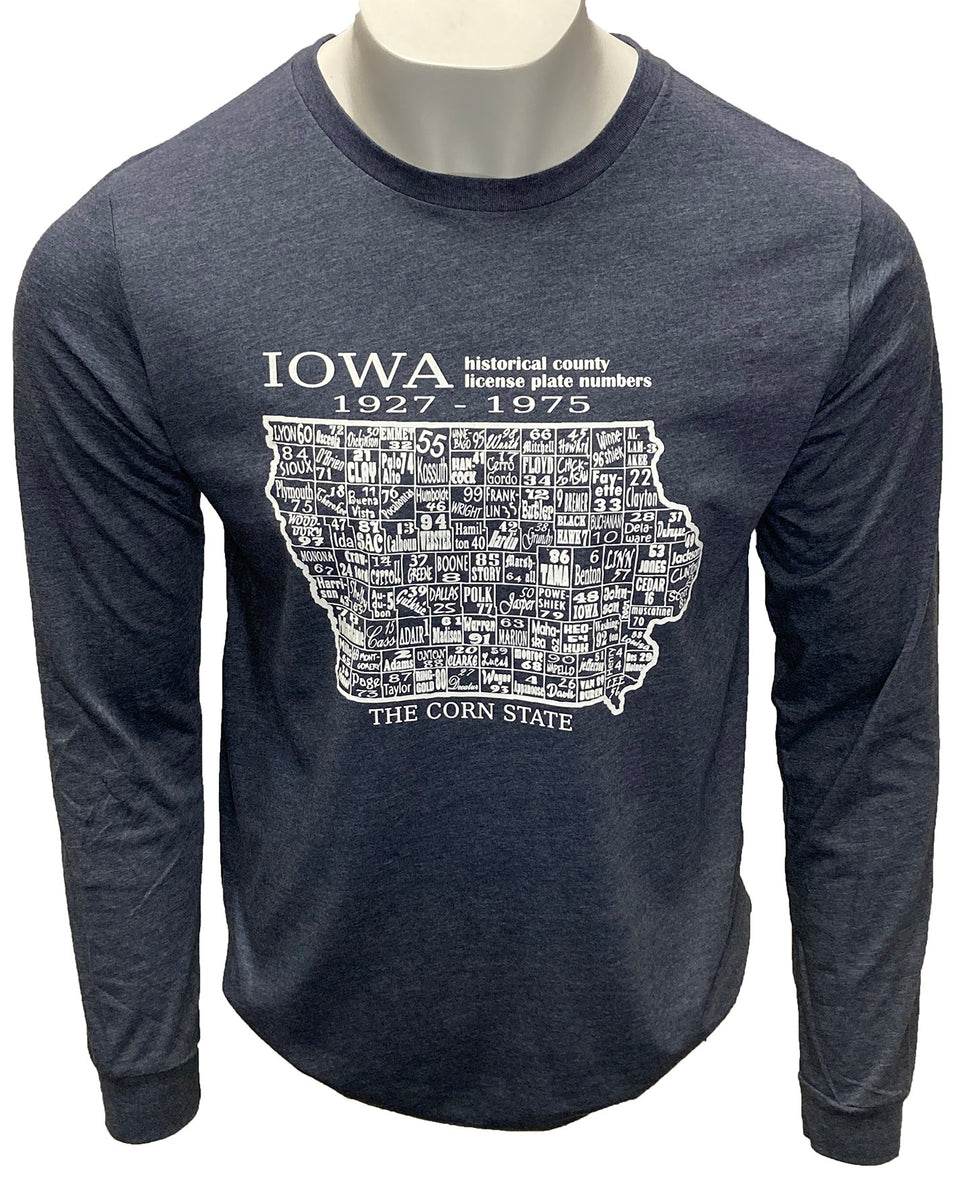 Iowa Historical Counties Long Sleeve Tee Shirt-Heather Navy | Scratchpad  Tees, image size:969x1200