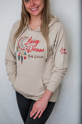 North Dakota-Living The Dream Hooded Midweight Sweatshirt - Sand