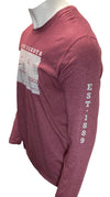 Hometown North Dakota Long Sleeved Tee Shirt-Vintage Burgundy