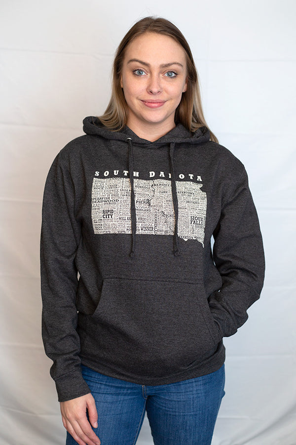 Hometown South Dakota Mid-weight Hooded Sweatshirt-Charcoal Heather