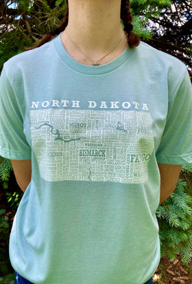 Hometown North Dakota Short Sleeve Tee Shirt-Crew Neck - Heather Light Sage