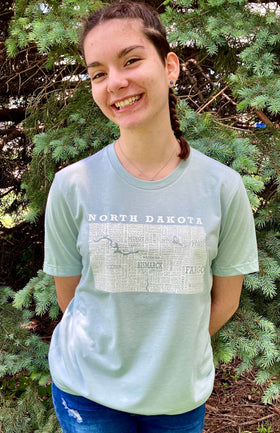 Hometown North Dakota Short Sleeve Tee Shirt-Crew Neck - Heather Light Sage