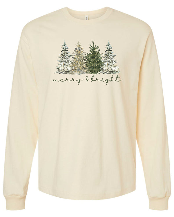 Merry and Bright - Heavyweight Long Sleeve tee - Natural