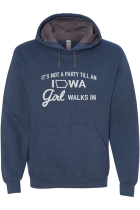 Iowa Party Girl Hooded Sweatshirt - Indigo Heather