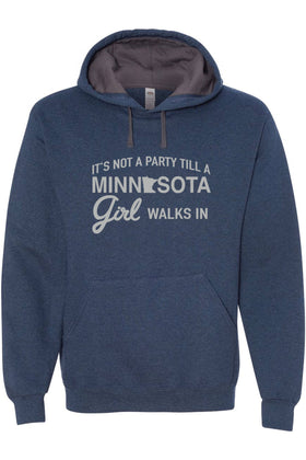 Minnesota Party Girl Hooded Sweatshirt - Indigo Heather