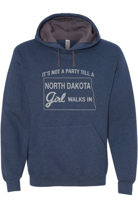 North Dakota Party Girl Hooded Sweatshirt - Indigo Heather