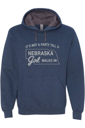 Nebraska Party Girl Hooded Sweatshirt - Indigo Heather