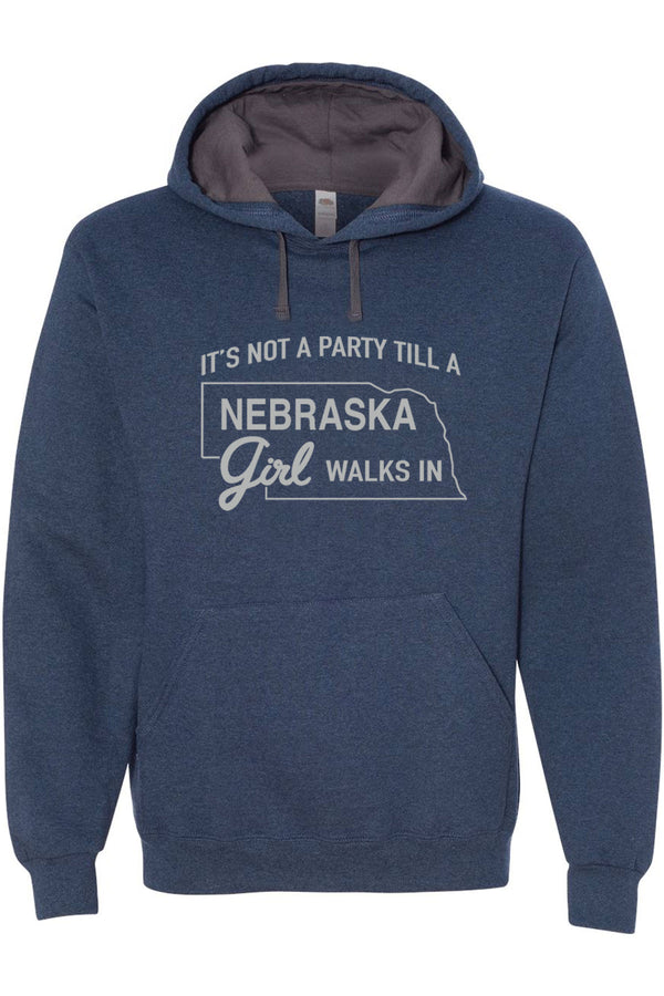 Nebraska Party Girl Hooded Sweatshirt - Indigo Heather