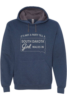 South Dakota Party Girl Hooded Sweatshirt - Indigo Heather
