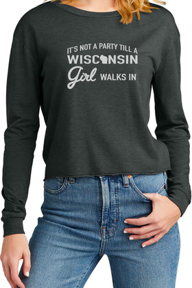 Wisconsin Party Girl Long Sleeve Tee - Black Frost