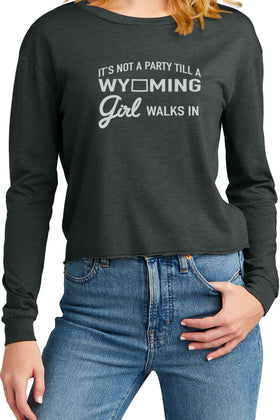 Wyoming Party Girl Long Sleeve Tee - Black Frost