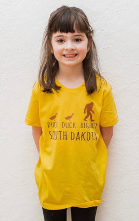 South Dakota Toddler/Youth Tee Shirt Duck Duck Bigfoot-Heather Yellow Gold