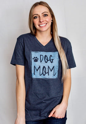 Dog Mom Short Sleeve V-neck Tee Shirt-Midnight Navy