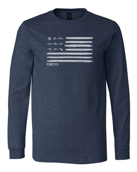 Minnesota Fishing Long Sleeved Tee Shirt- Heather Navy