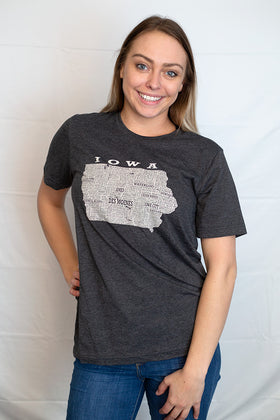 Hometown Iowa Short Sleeve Tee Shirt Crew/V-neck-Dark Grey Heather