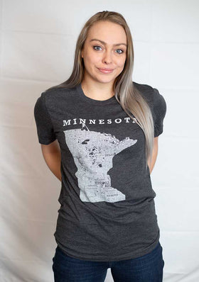 Hometown Minnesota Short Sleeve Tee Shirt Crew neck/V-neck-Dark Grey Heather