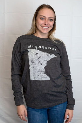 Hometown Minnesota Long Sleeved Tee Shirt-Dark Grey Heather