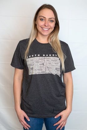 Hometown South Dakota Short Sleeve Tee Shirt Crew/V-neck - Dark Grey Heather