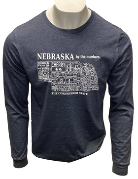 Nebraska Counties (By The Numbers) Long sleeved Tee - Heather Navy