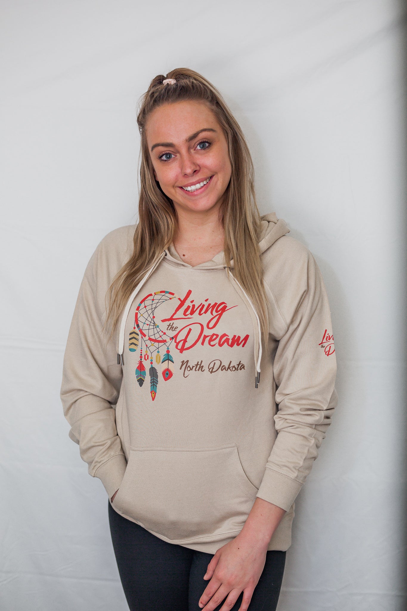 North Dakota Living The Dream Hooded Midweight Sweatshirt Sand Scratchpad Tees
