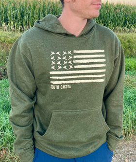 South Dakota Pheasant Flag Hooded Sweatshirt - Army Heather