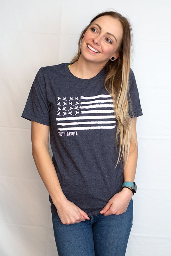 South Dakota Pheasant Flag Short Sleeve Tee Shirt - Heather Navy