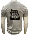 Light grey short sleeve tee with black graphic  of semi truck on the shirt back.Across the truck grill reads Been Doin' Trucker Shit All Day. Sizes Medium to 3X-Large