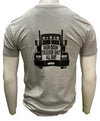 Light grey short sleeve tee with black graphic  of semi truck on the shirt back. The truck grill reads Been Doin' Trucker Shit All Day. 